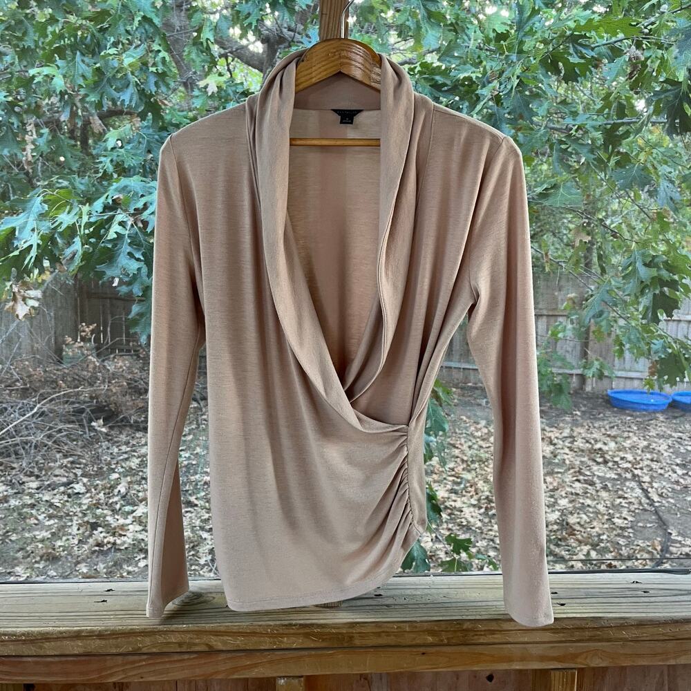 Ann Taylor Women's Beige Long Sleeve Wrap Style Top Size M